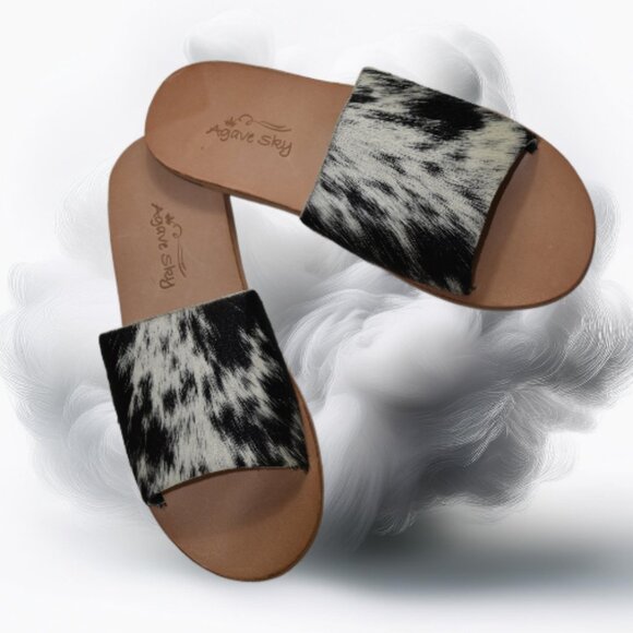 Agave Sky Nadia Hide Slide Salt Pepper Hair On Sandal, Size 7 - Picture 2 of 6